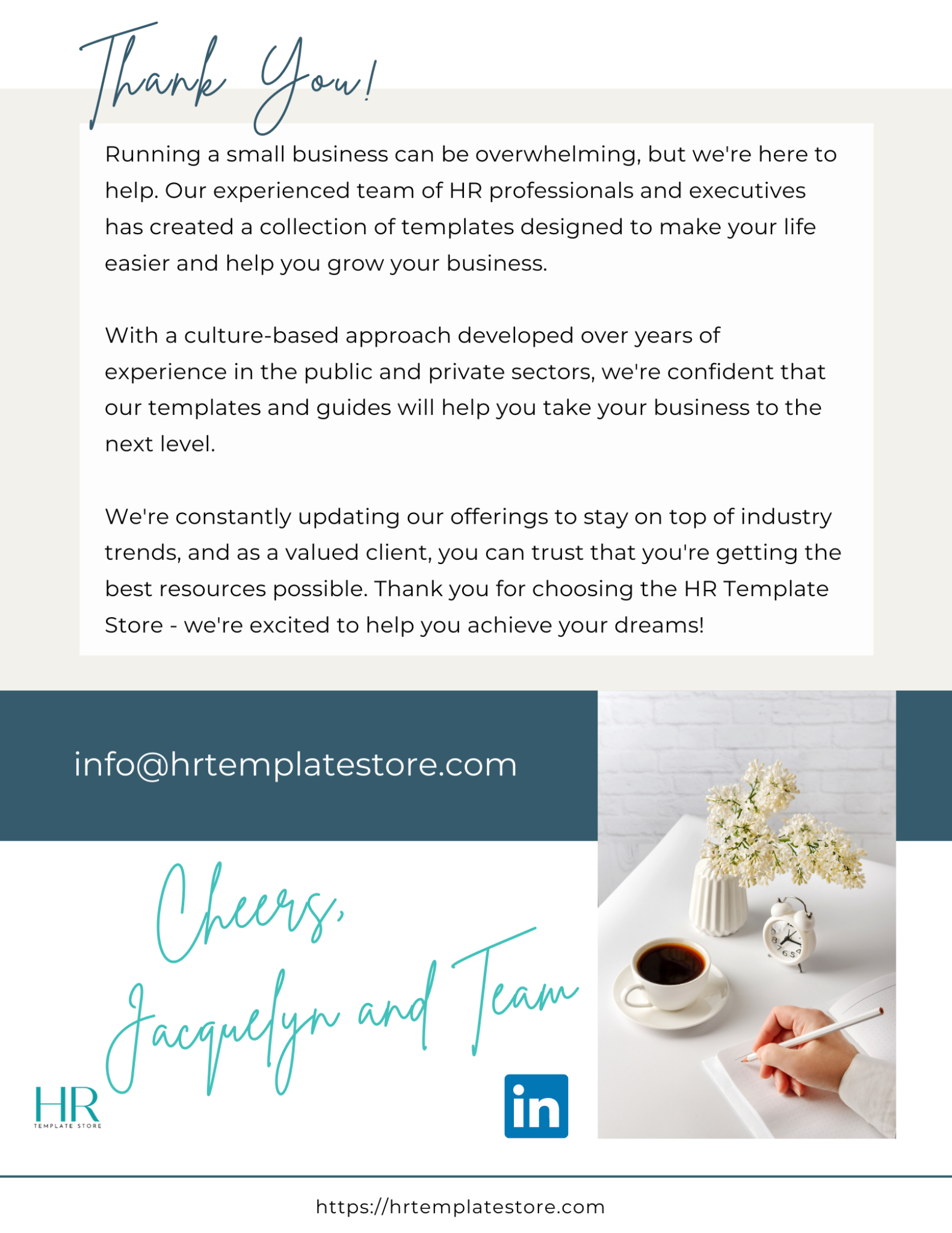 The back page of a Competency Based Interview Questions Templates showcasing the comprehensive HR resources available at HR Template Store.